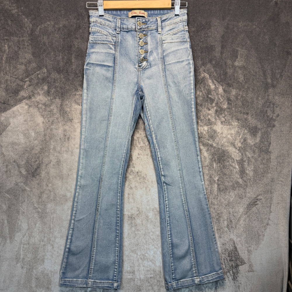 Elite Jeans Flare Jeans Womens Blue Slim 5/27 High Rise Button Fly Seam Detail